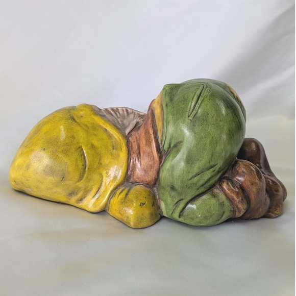 Vintage Ceramic Sleeping Gnome Figurine Hand Painted Garden Decor 9in - Picture 8 of 8